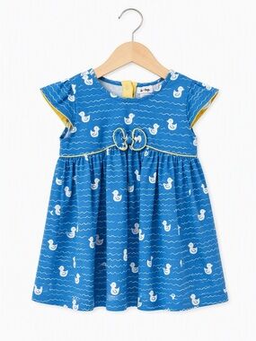 Vintage Y2K Le Top Whimsical Storybook Duck Pond A-Line Knit Dress 24M